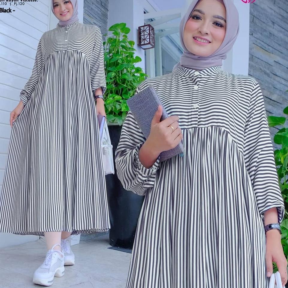 "KBA. 456563" Tunik Salur Jumbo XL, XXL, XXXL Katun Viscose Jawani Midi Dress Gamis2021 Casual Dress
