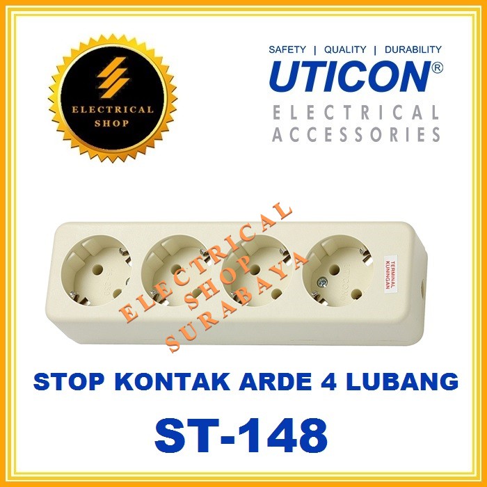 UTICON STOP KONTAK ARDE 4 LUBANG PUTIH ST-148 (HRG GROSIR) ST148 2P LOBANG SNI ORIGINAL PROMO MURAH