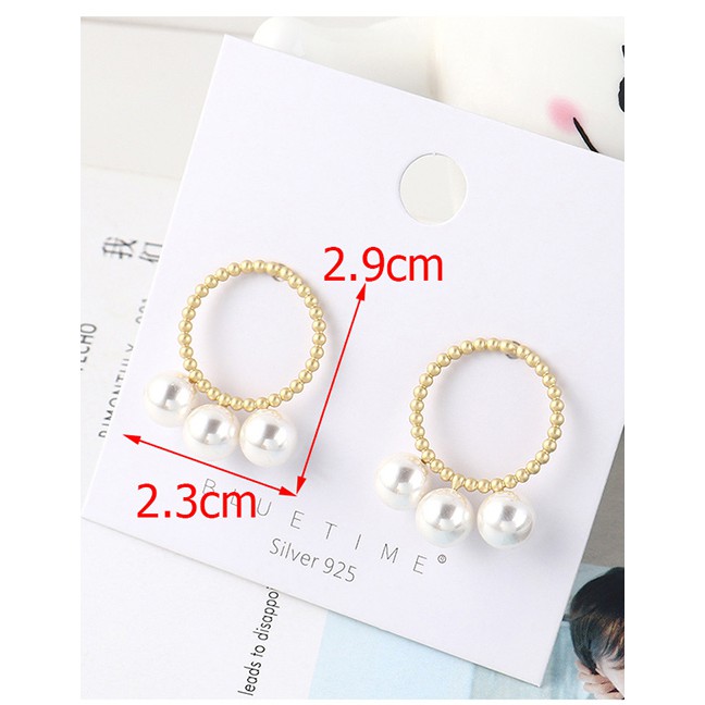 LRC Anting Tusuk Fashion Gold Plated Gold Small Circle Pierced Pearl S925 Silver Needle Earrings Y62