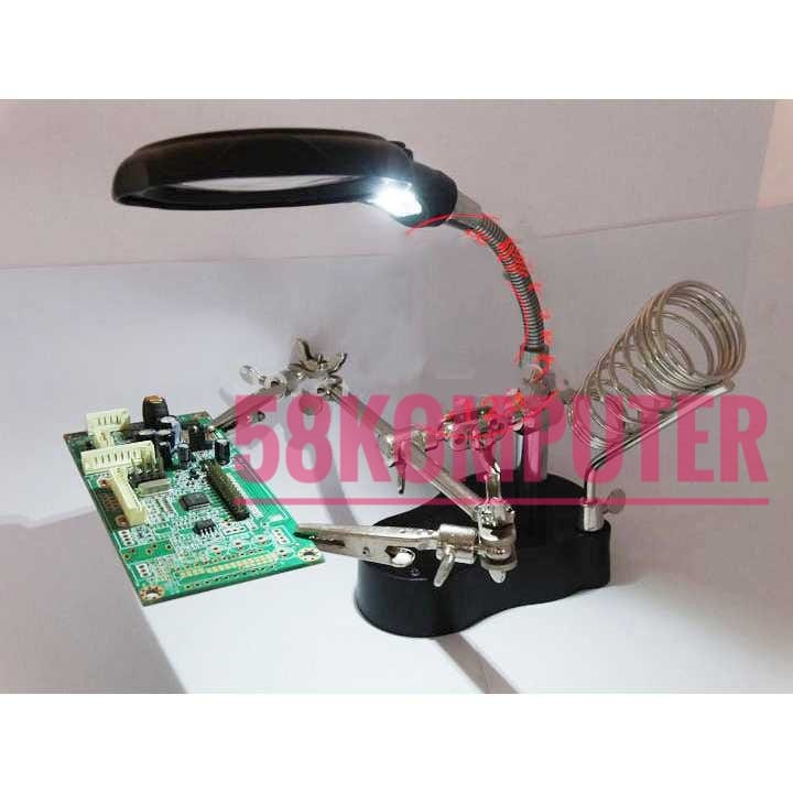 Alat Bantu Pegangan Solder Pcb Helping Hand Kaca Pembesar Led