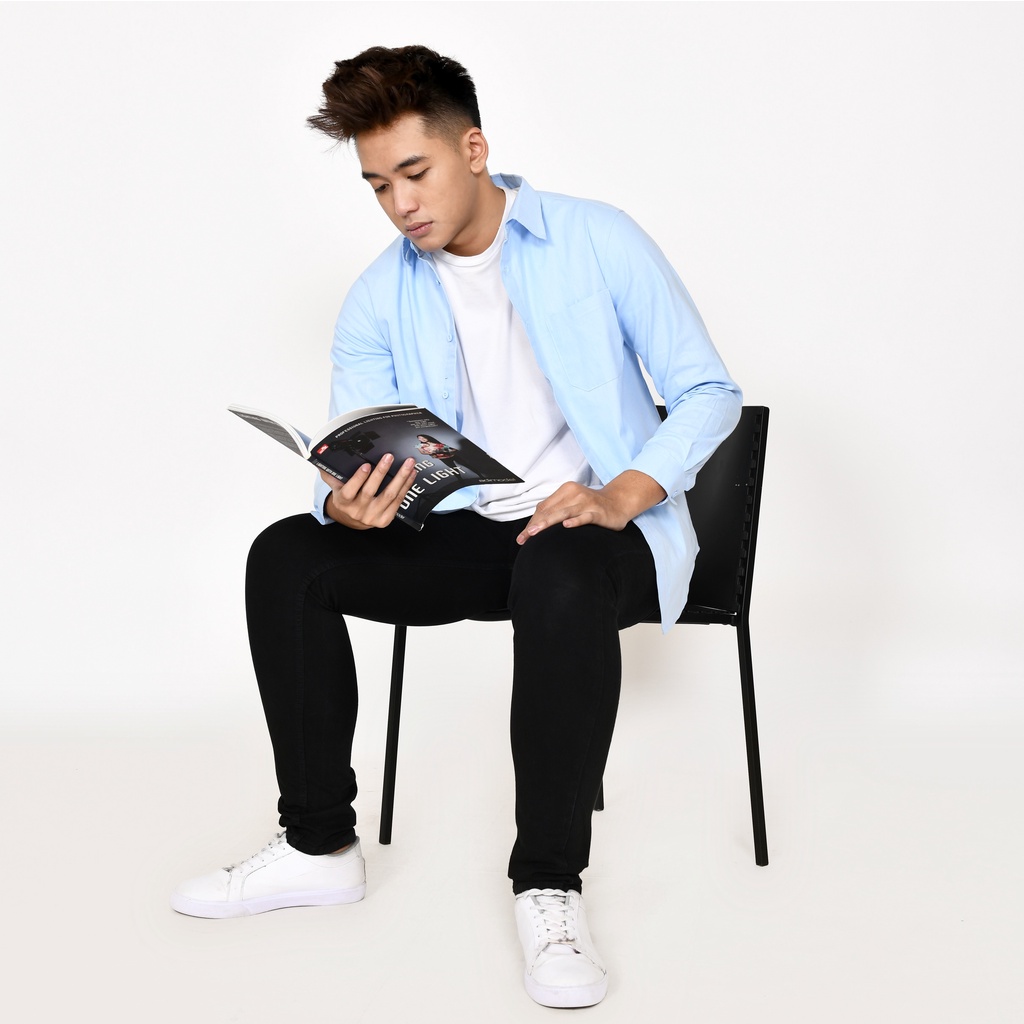 Kemeja Pria Work Shirt Linen Bangkok Lengan Panjang Baby Blue Premium