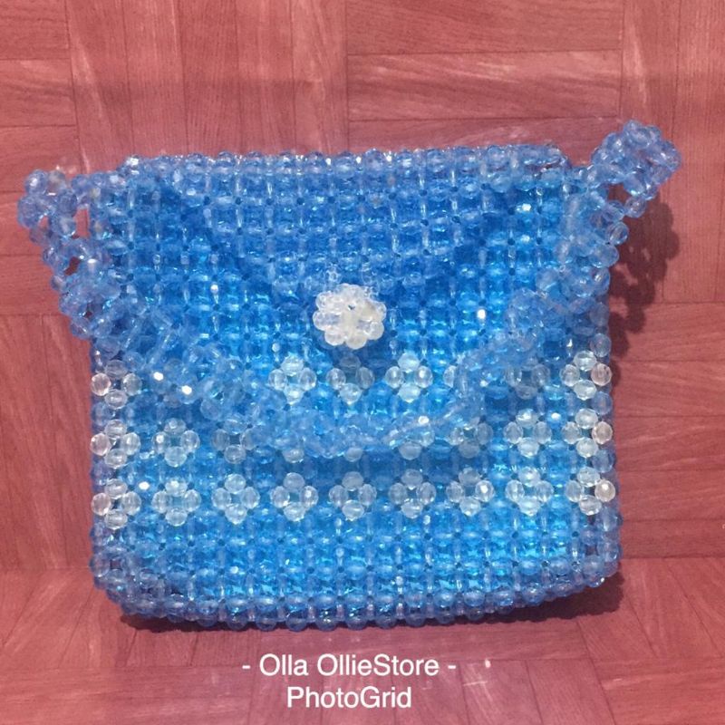 [Preloved] Tas Manik-Manik (Beads Bag) Biru, Putih