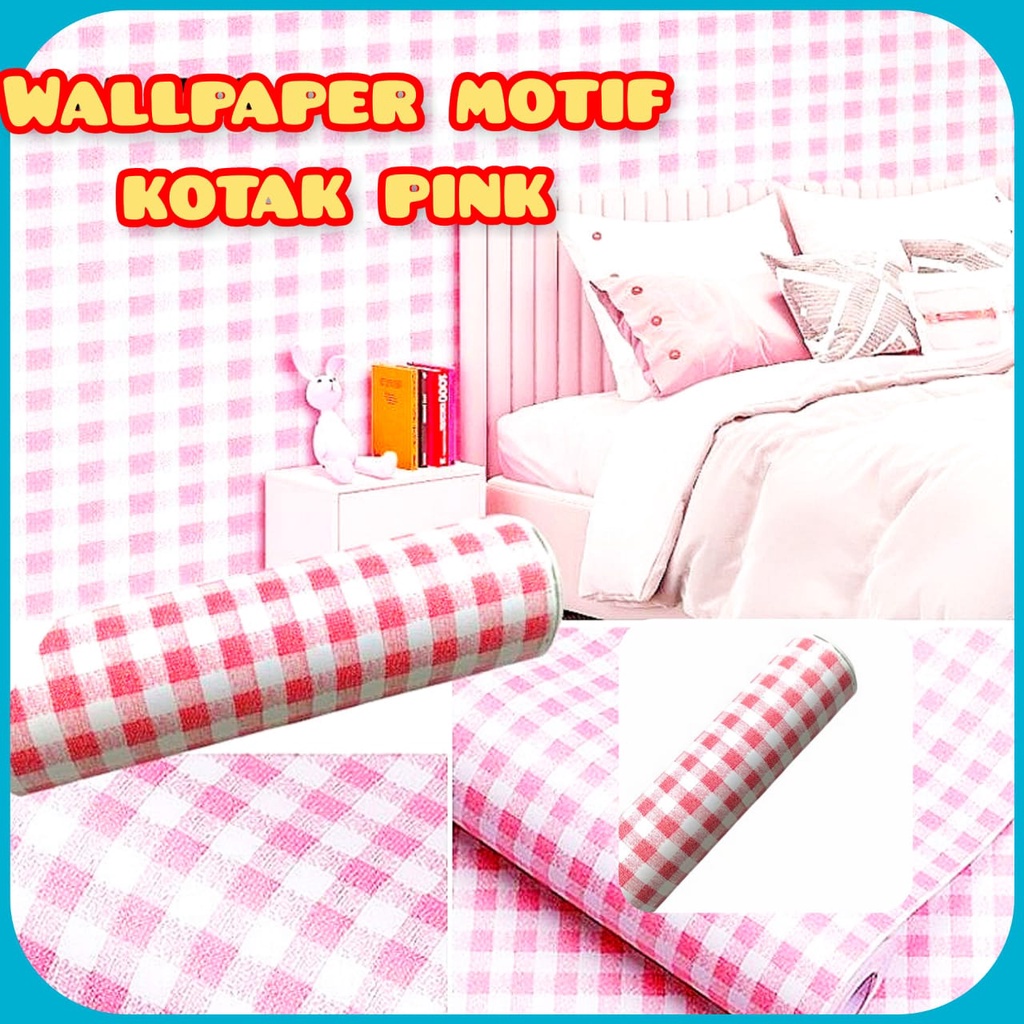 WALLPAPER WALL STICKER STIKER DINDING 758 KOTAK PINK WALLPEPER RUANG TIDUR WALPAPER DAPUR DEKORASI RUMAH