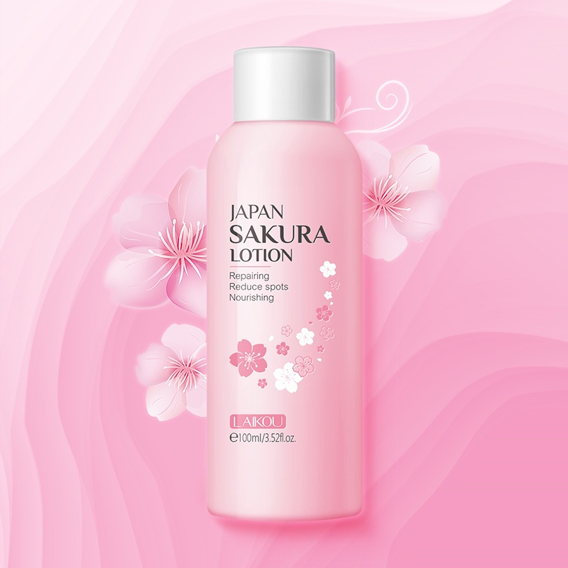 LAIKOU Japan Sakura Losion Wajah Mencerahkan Melembabkan Menyamarkan Bintik Hitam Menghidrasi 100ml