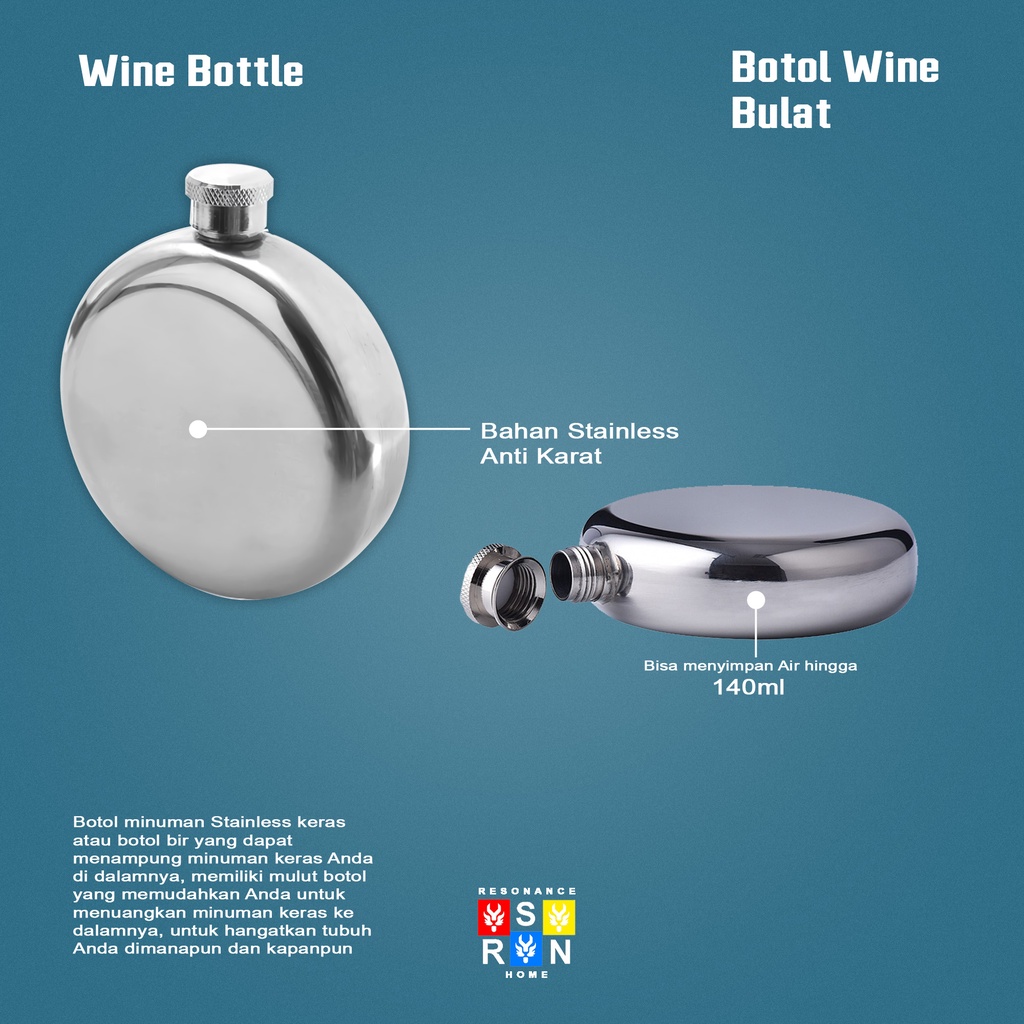 Botol Minum Wine 5oz Bulat Botol Minum Travel Stainless Steel | Resonance Home