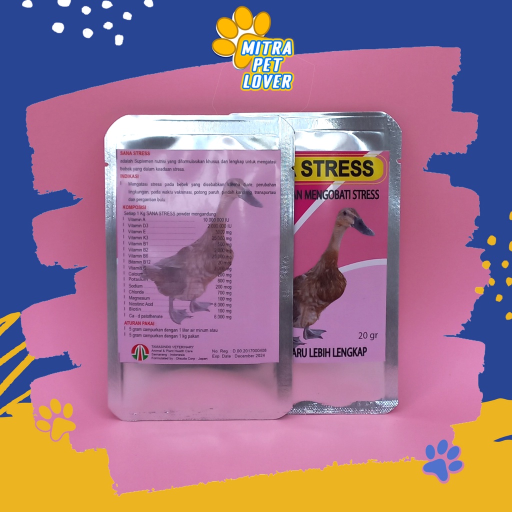 OBAT ANTI STRESS BEBEK ITIK UNGGAS - SANA STRESS 20 GRAM - MENCEGAH &amp; MENGOBATI STRES BEBEK  - TAMBAH NAFSU MAKAN &amp; METABOLISME IMUN DAYA TAHAN TUBUH SANASTRESS - MURAH GARANSI KUALITAS ASLI ORIGINAL - ANIMAL TAMASINDO VITAMIN TERNAK HEWAN MITRAPETLOVER