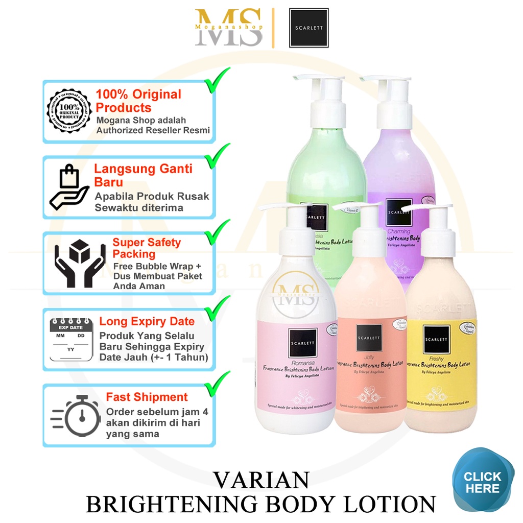 Jual SCARLETT SCARLET WHITENING HAND BODY LOTION ROMANSA FANTASIA CHARMING FRESHY JOLLY VIT E