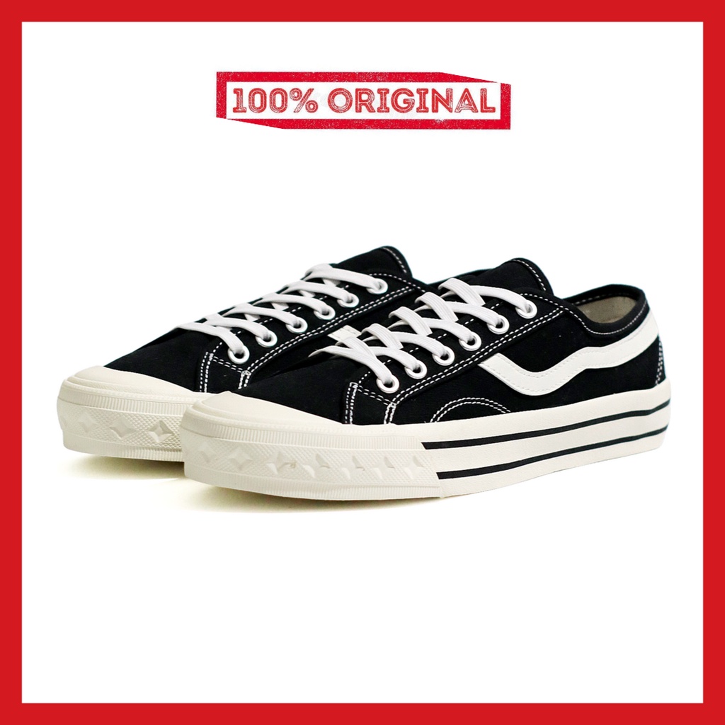 ORIGINAL - Sepatu Brand Lokal Kasual Pria Wanita No Brand Black White Low Not Sneakers Ventela Retro Public Low Hitam Putih