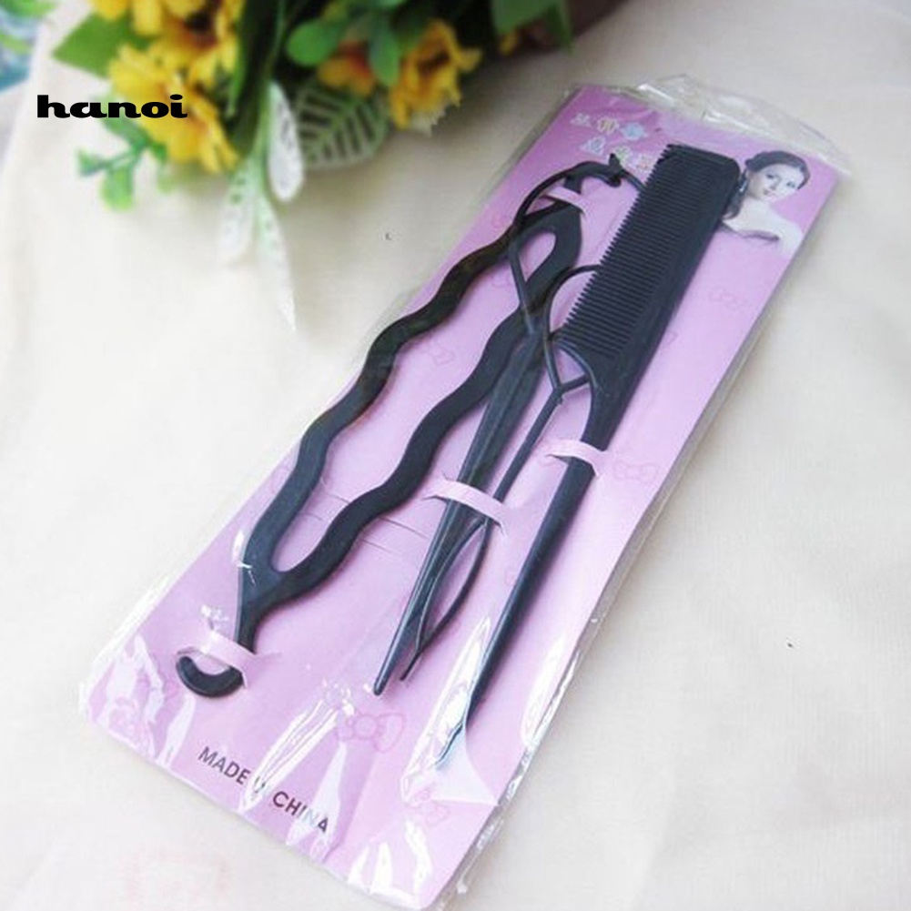 Han_ 4Pcs / Set Sisir / Loop / Alat Bantu Pembuat Sanggul / Kepang Rambut DIY Untuk Wanita