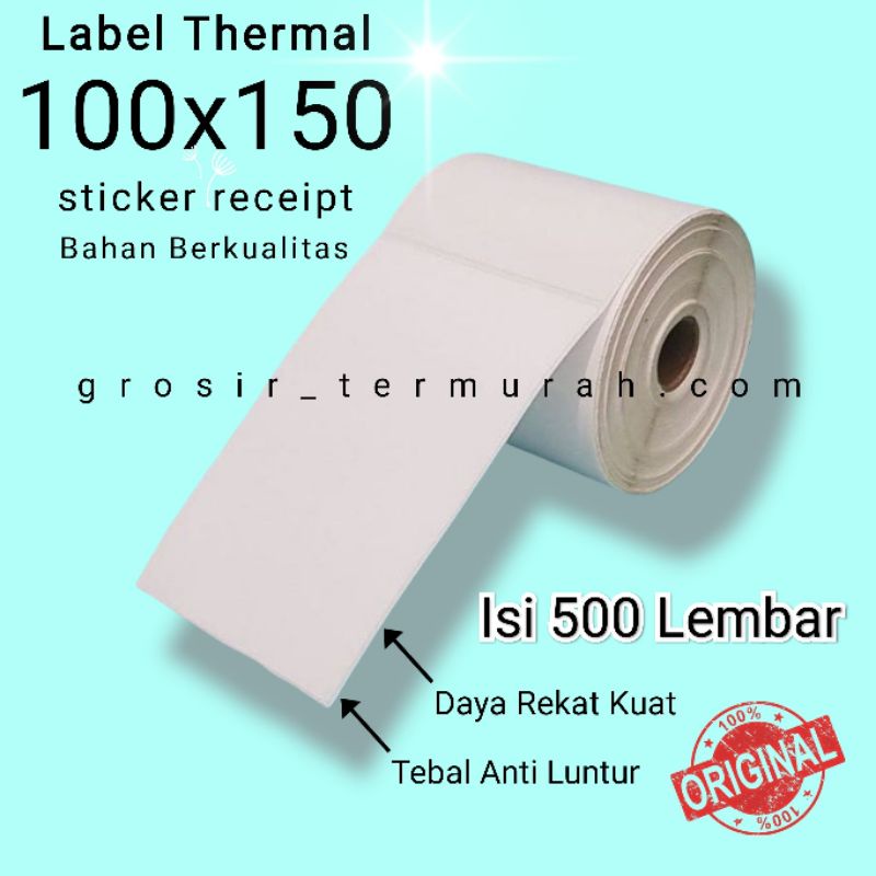 KERTAS THERMAL STIKER BARCODE UKURAN 100x150 MM ISI 500 PCS