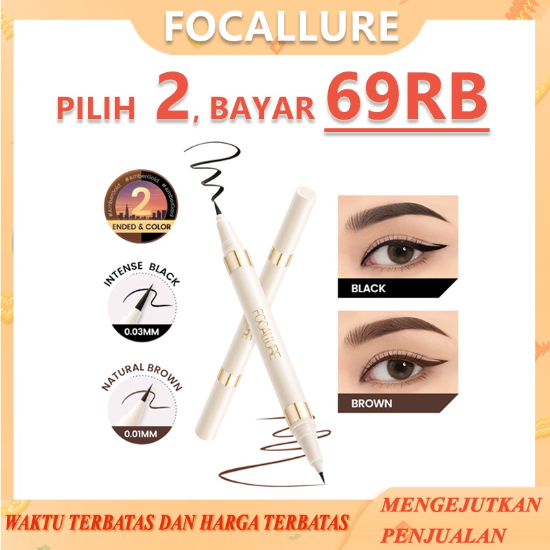 FOCALLURE Double head 2-in-1 Waterproof Liquid Eyeliner Fine Tip Quick Dry Waterproof Long-last 2 Shades Black Brown 2 IN 1