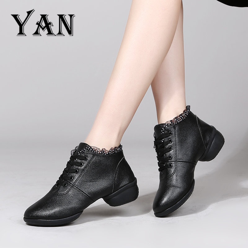 YAN Sepatu Dance Wanita Sepatu Dansa Latin/ Line Dance Semi Boots Renda Terbaru