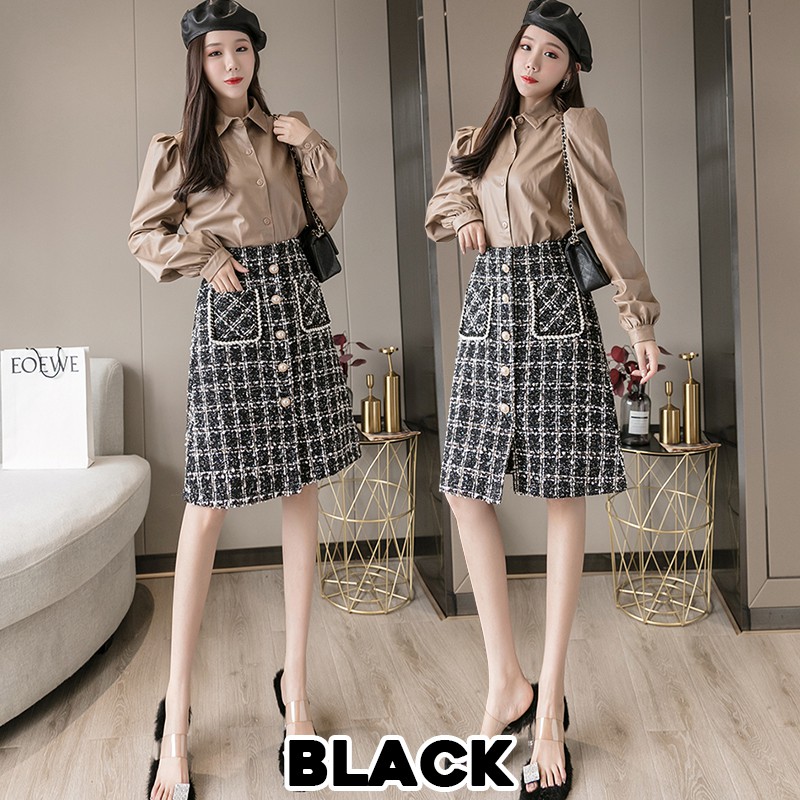 KARAKOREA 9988 Midi Jovanka Tweed Skirt/Rok Midi/Korean Skirt/Rok Tweed Tebal/Rok Korea Skirt