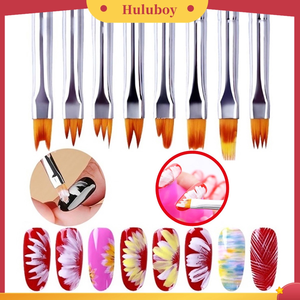 Huluboy Huluboy♡ 8pcs / Set Pen Brush Untuk Menggambar Bunga / Garis Kutek UV Gel Manicure