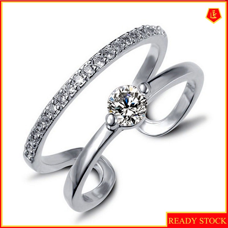 [Ready Stock]Creative Personality Diamond Platinum Double Layer Ring