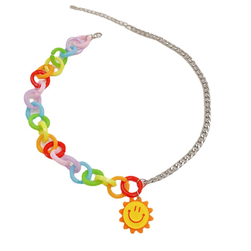 Korea Harajuku Style Sunflower Necklace Colorful Chain Stitching Necklace