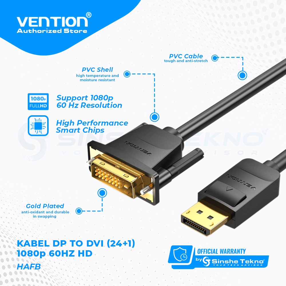 Vention Kabel Display Port DP To DVI Gold Plated