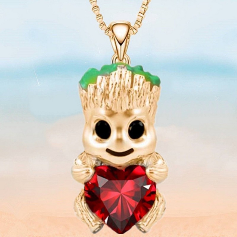 Kalung Liontin Groot tree man Hati Cubic Zirconia 18K Gold Untuk Wanita