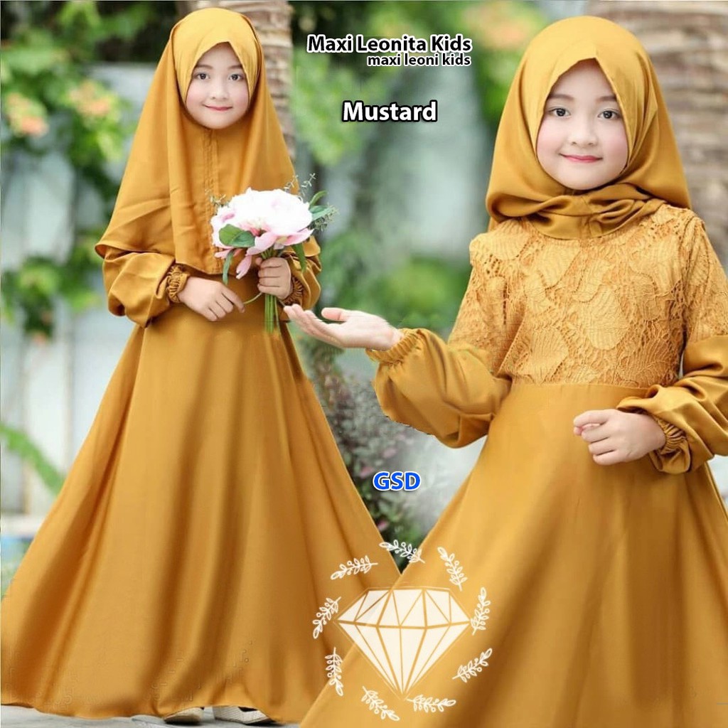 maxi leonita/maxi dress muslim anak/dress gamis syari hijab anak/baju muslim anak