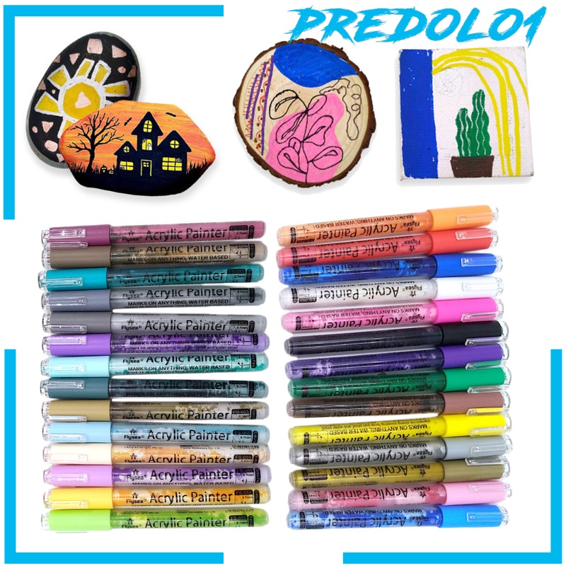 [PREDOLO1] 28pcs Acrylic Paint Marker Pens Craft Rock Painting Water Based Marker Pen