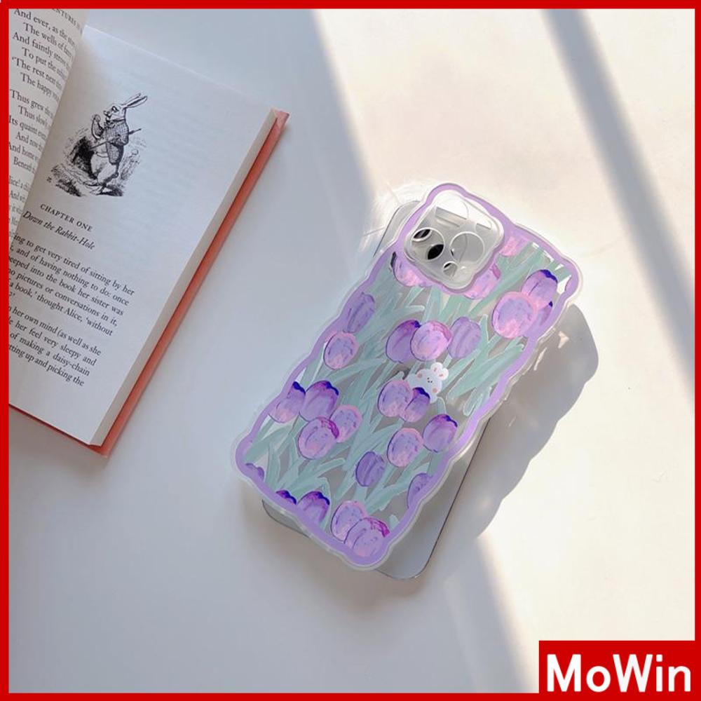 iPhone Case Silicone Soft Case Clear Case Wave Non-Slip Shockproof Camera Full Coverage Protection Purple Tulip For iPhone 13 Pro Max iPhone 12 Pro Max iPhone 11 iPhone 7 Plus