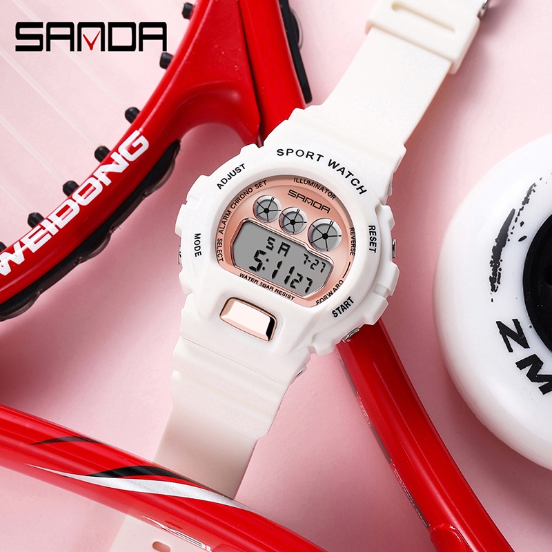SANDA 2018 Jam Tangan Wanita Pria Digital Sport EL Backlight Tali Rubber Anti air WATCHKITE WKOS