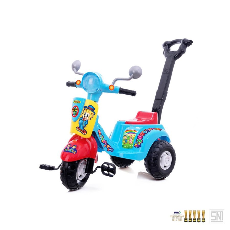 Mainan Anak Plastik SHP TOYS Scooter 609 Sepeda/Vespa Dorong Roda 3 Happy Kids Garansi SNI-Biru