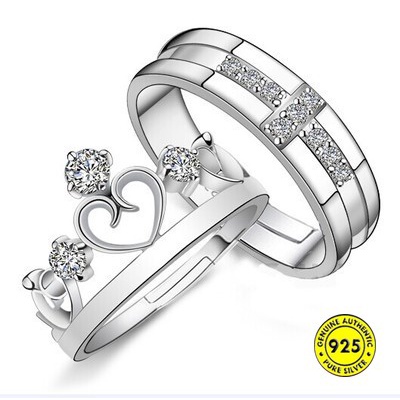 Cincin Model Terbuka Bahan S925 Silver Gaya Korea Untuk Pasangan