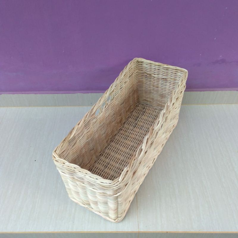 Keranjang persegi kotak panjang rotan penyimpanan murah 58x23x26 cm