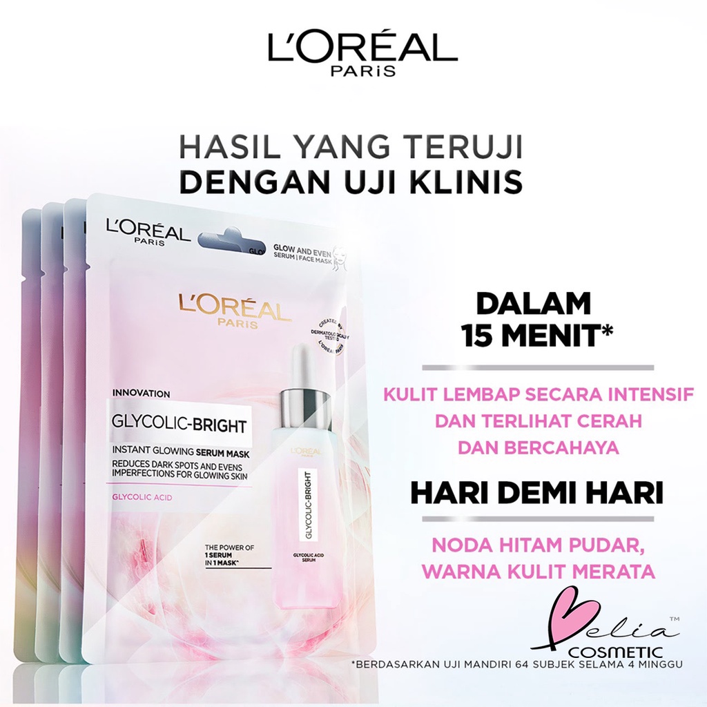 ❤ BELIA ❤ LOREAL PARIS Glycolic Bright Glowing Series | Instant Serum | Daily Cleanser Foam | Cream Day SPF 17 | Night | Mask Sheet | Acid | L'Oreal | BPOM