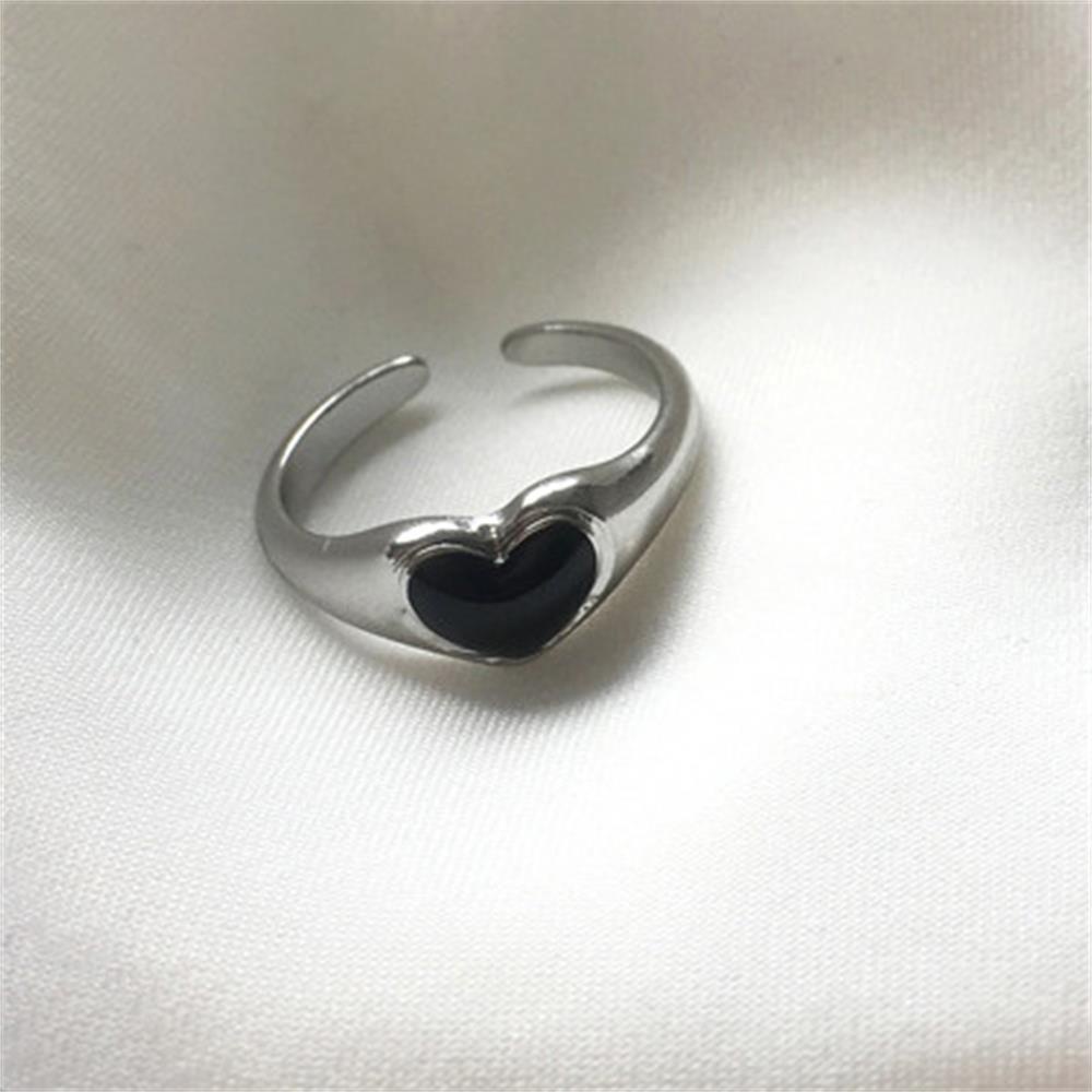 Lily Heart Ring Trendy Retro Untuk Wanita Gadis Warna Hitam Jari Telunjuk Rings