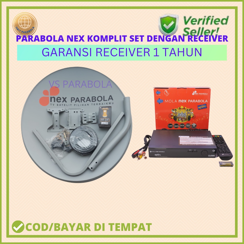PARABOLA NEX PARABOLA SOLID KOMPLIT RECEIVER NEX MERAH ANTENA 60 CM