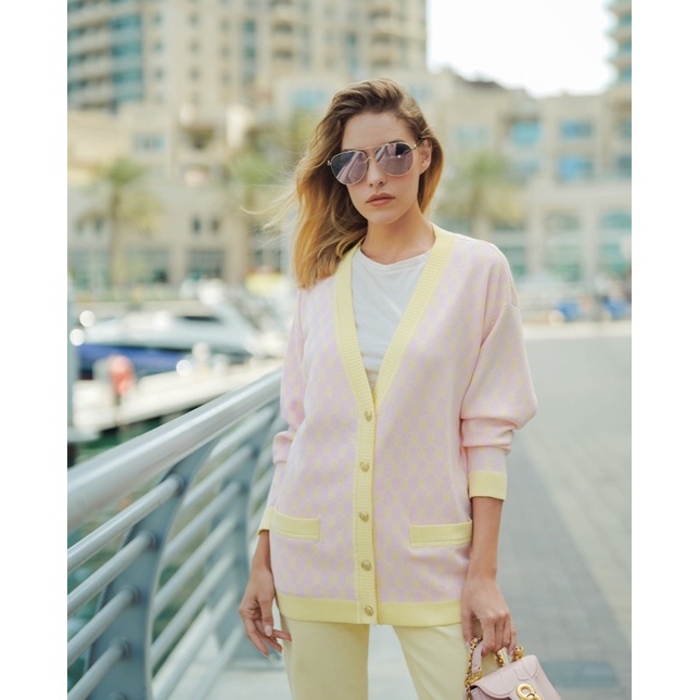 Buttonscarves Benang Jarum Signature Monogram Cardigan in Candy