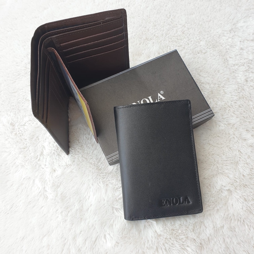 ENOLA Dompet Pria Kulit Asli Model Lipat Buku Paspor Berdiri 3/4 Dompet Kulit Sapi Asli 3412 Enola Original-6