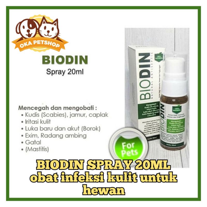 BIODIN SPRAY ANTISEPTIK 20ML / Obat scabies jamur borok luka untuk hewan