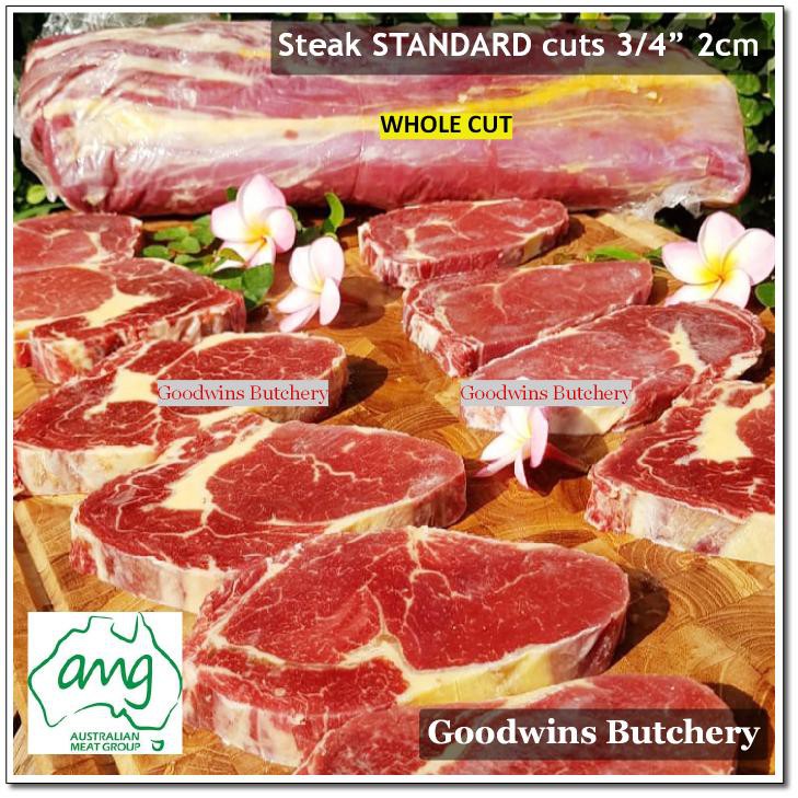 

500g 2-3pcs BEEF STEAK STANDARD CUTS 3/4" 2cm Cuberoll Ribeye A BUDGET MURAH Australia AMG frozen