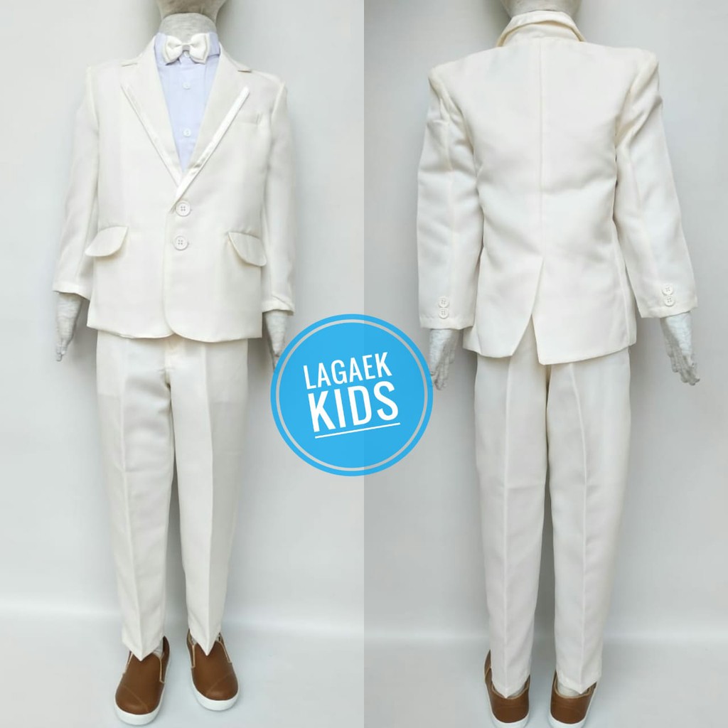 Set Jas Anak Laki PUTIH GADING Usia 3 4 5 6 7 Tahun Dasi Kupu - Setelan Tuxedo Resmi Anak Cowok Pesta Broken White