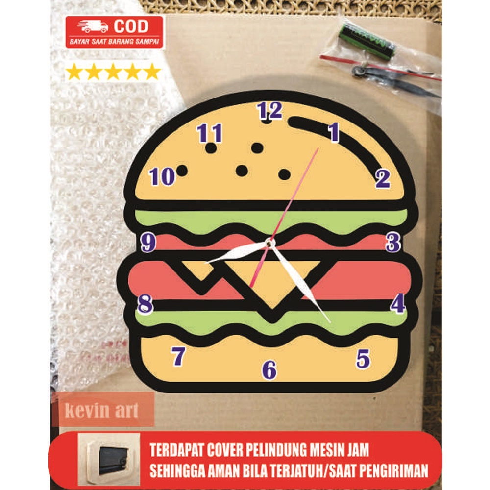 JAM DINDING KAYU UNIK KARAKTER ANAK GAMBAR BURGER ANIMASI KARTUN LUCU MINIMALIS MURAH TEMPEL TEMBOK CUSTOM BESAR ARTISTIK MODERN MEWAH DEKORASI DINDING HIASAN DINGDING KAMAR TIDUR ANAK TERLARIS