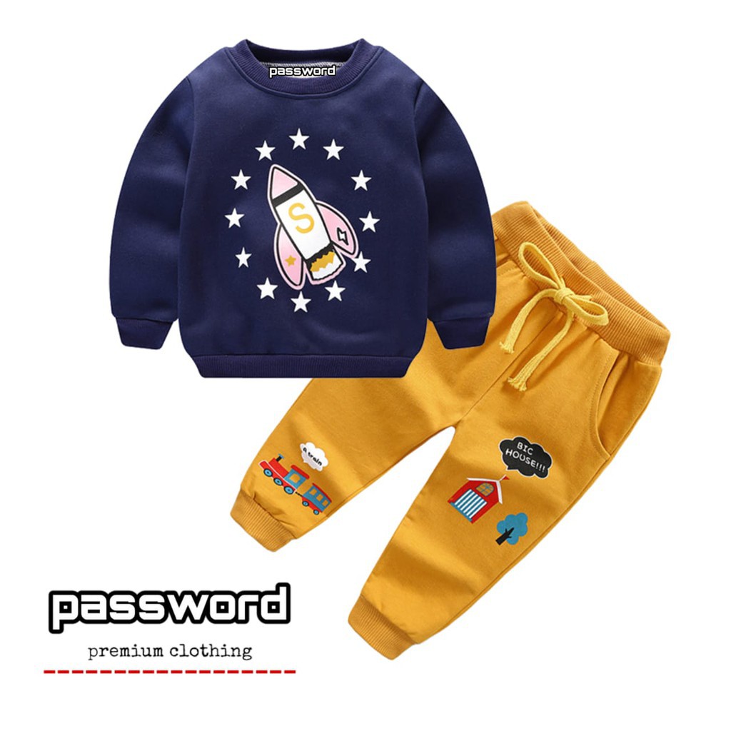 plazababyku PASSWORD ROCKET STAR Setelan Sweater 1 - 7 Tahun Baju Anak BerKualitas