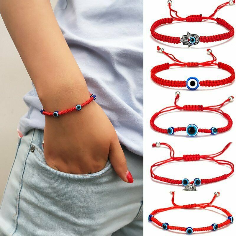 Gelang Tali Kepang Dapat Disesuaikan Desain Mata Iblis Biru Merah Untuk Pria Dan Wanita