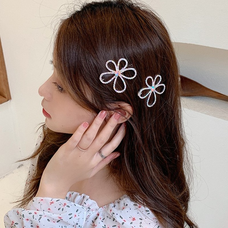 Fashion AB Colorful Rhinestone Hairclips Women Girls Korea Sweet  Flower Hair Pins Hair Accessories