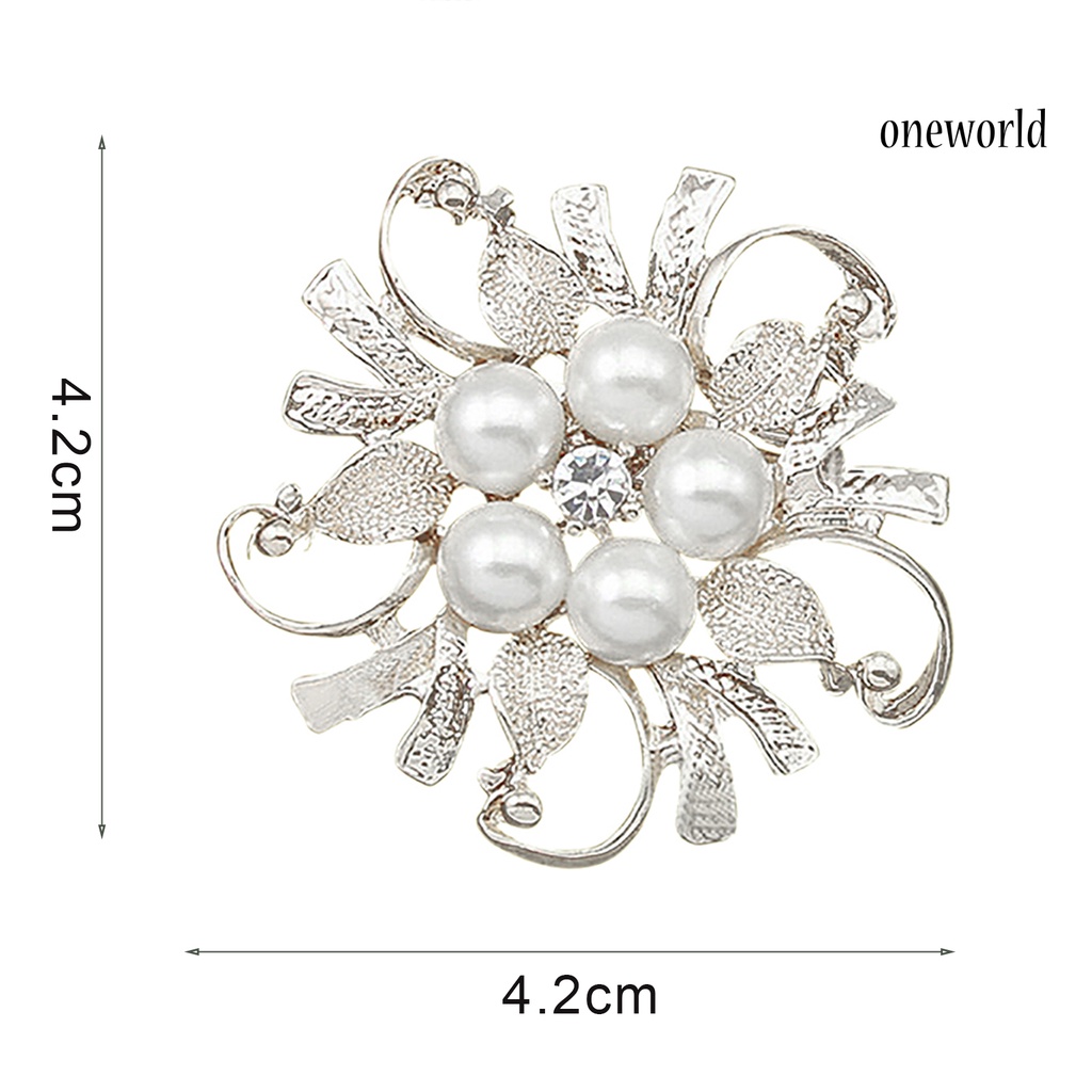 OW@ Women Breastpin Elegant No Deformation Flower Rhinestone Faux Pearl Brooch Pin for Party Dating