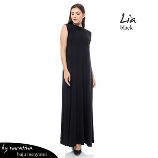  Baju  Gamis  Manset  Menyusui Lia tanpa Lengan Hitam Shopee 