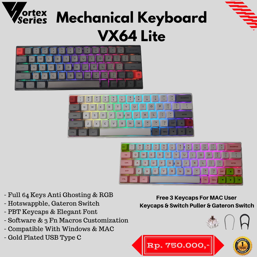  VortexSeries VX64  Lite Hotswappable Mechanical Keyboard 