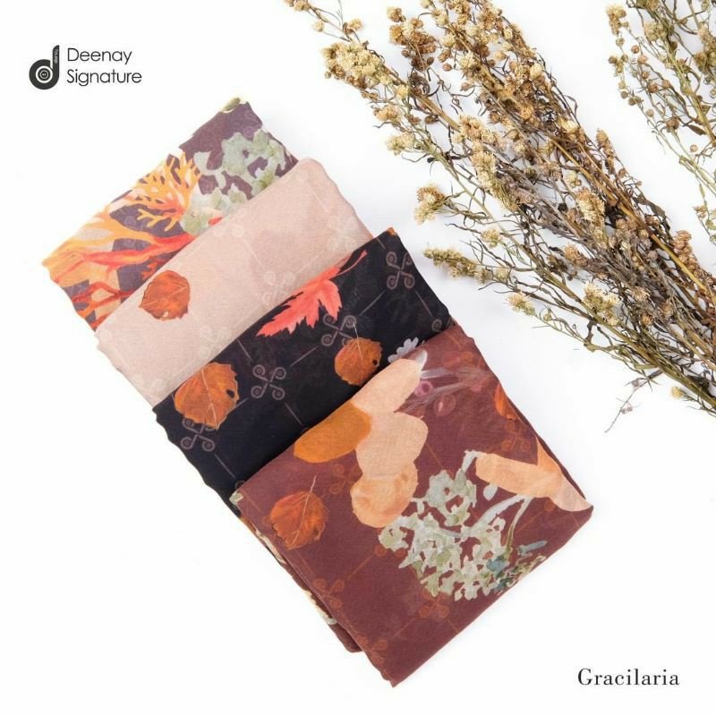 ORIGINAL 100% HIJAB DEENAY SIGNATURE GRACILARIA CREAM BROWN GRAPHITE BLACK