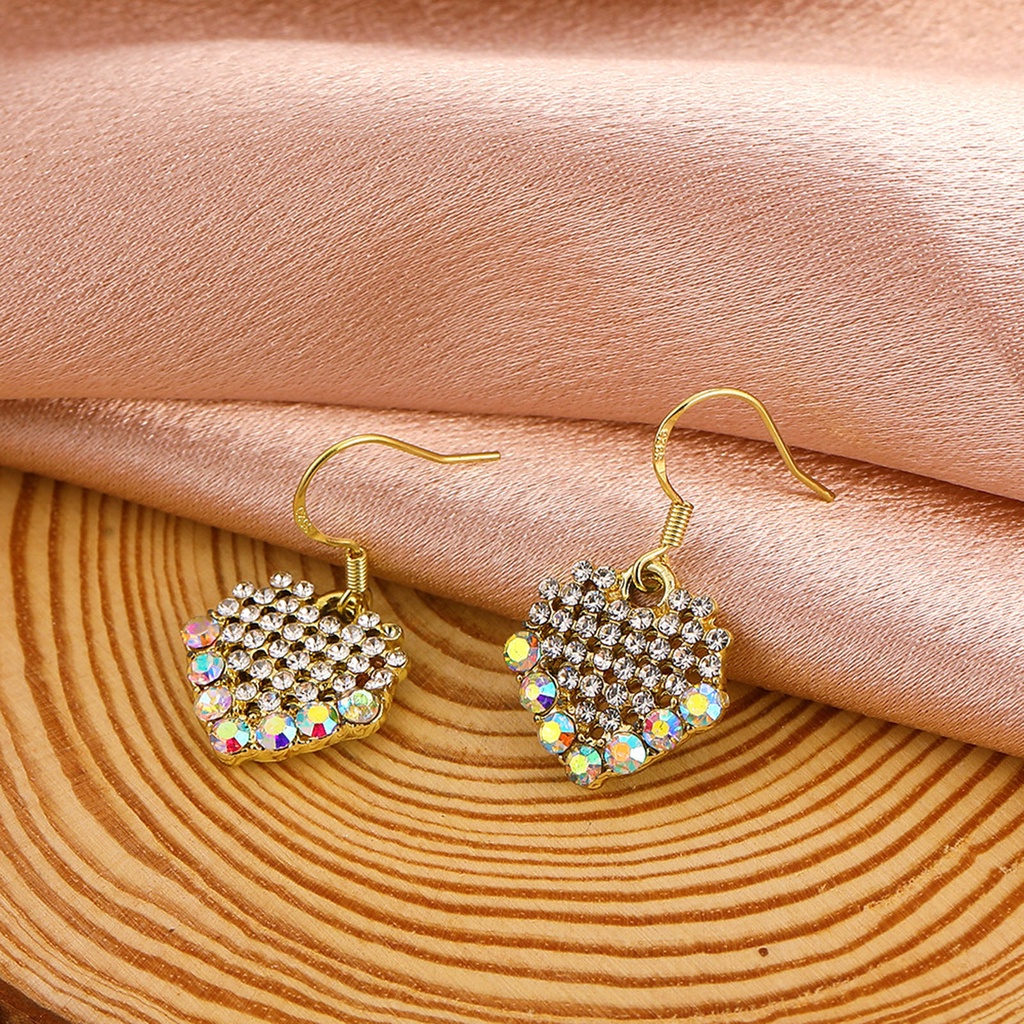 Hu Hu Hu Hu Hu Alat Bantu Pasang Kacamata♡ 1 Pasang Anting Kait Gantung Wanita Desain Hati Hias Berlian Imitasi Warna Warni Untuk Prom / Pesta / Pernikahan