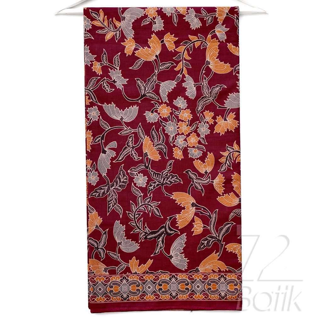 KAIN PANJANG BATIK Bahan Katun Motif Kembang Warna Merah Orange 725045 Cap 72 Jarik Jarit Samping Kebat Panjang Batik Katun Modern Premium Bahan Seragam Batik Pernikahan Kantor Keluarga Murah Kamen Jadi Batik Bali Lembaran