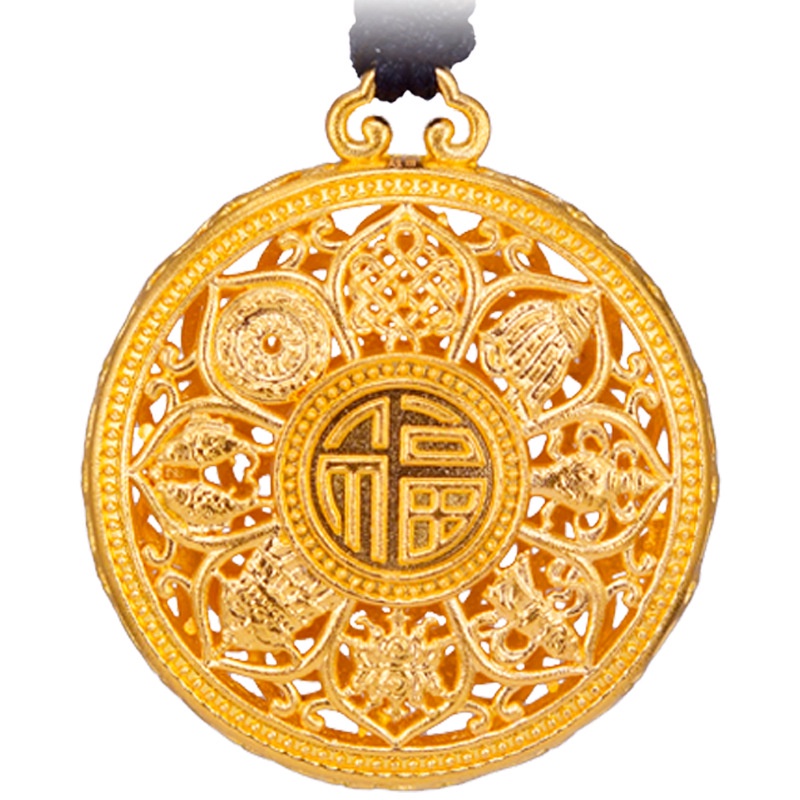 [Ready Stock]Fashion Gold Plated Fu Character Disc Pendant Necklace