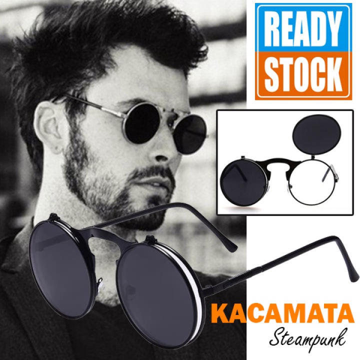 Kacamata Klasik Vintage Steampunk Hitam Round AOFLY