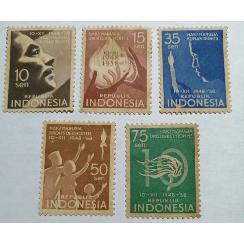 

Perangko koleksi Indonesia Hak-hak manusia Human Right tahun 1958 set 5 pcs